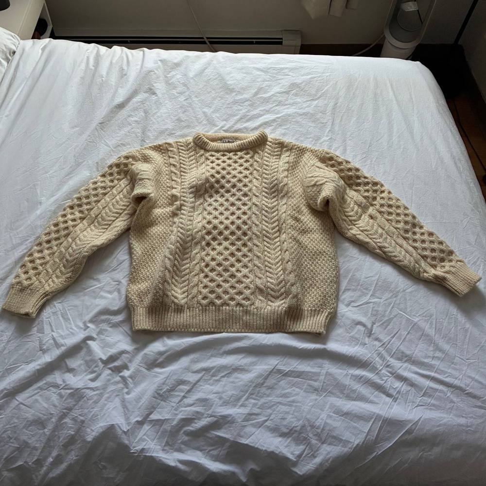 LLBean Large 100% Wool Fisherman’s Sweater Made in Ireland